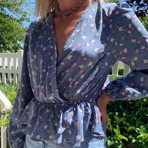 Emory Park Floral Ruffled Blouse Open Back